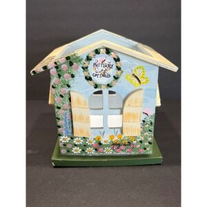Kathy Hatch Butterfly Cottages Hand Painted Wooden Jar Candle/tissue  Box Holder